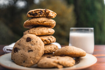 Pile of cookies with a half eaten on top