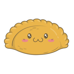 Kawaii cartoon mexican dish empanadas patty isolated on white background