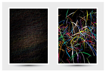colored confetti and wire digitally colored wire mesh,
abstract modern graphic elements on a black background