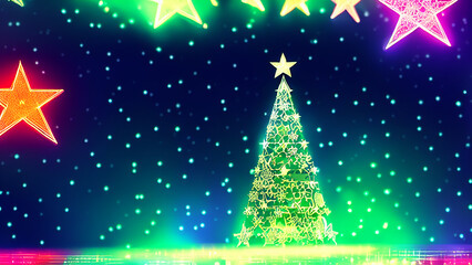 Fototapeta na wymiar A beautiful Christmas tree with ornaments, lights, and a star