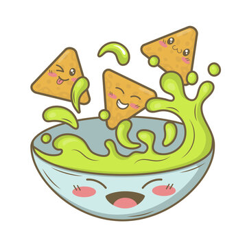 cute nachos dipping into guacamole clip art preview