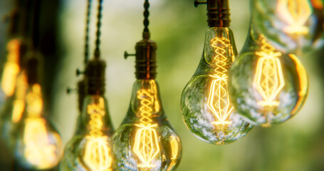 Party lights in a garden, summertime, 3D design, copy space