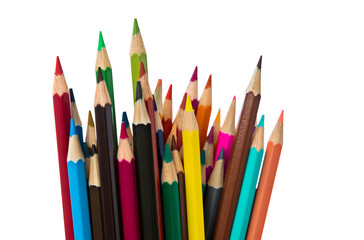 A bunch of colorful pencils on white background