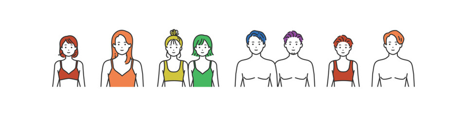下着姿の多様な性自認(LGBTQ)を持つ人々のイラスト