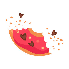 Piece of donuts flat vector illustration. Top view of strawberry and chocolate doughnut on white background