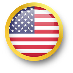 Official flag of United stated in golden circle shape. Nation flag illustration.