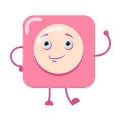 Square geometric character with hands, feet and funny face. Colorful figure shape expressing different emotions isolated on white