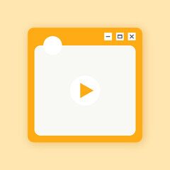 Square video player for social media application interface. Short video mockup in flat design style.