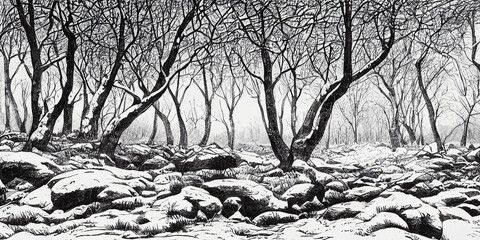 Black and White Forest Illustration