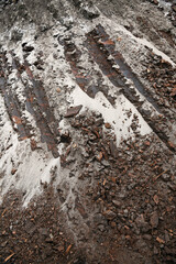 Interesting traces on coal made by the excavator during its operation. Visible result of excavator digging.	