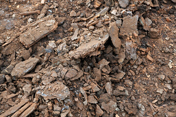 Interesting traces on coal made by the excavator during its operation. Visible result of excavator digging.	
