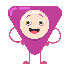 Triangular geometric character with hands, feet and funny face. Colorful figure shape expressing different emotions isolated on white