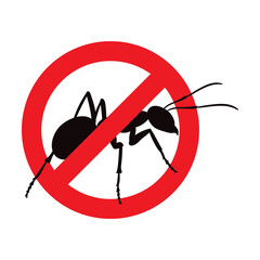 Stop ant sign against insects. Vector illustration of warning symbol with pest silhouettes isolated on white. Sanitation, insecticide
