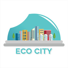 Eco city inside glass dome and bulb in white background for banner and social media post