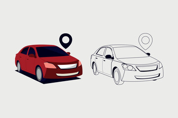 Obraz na płótnie Canvas Different types of car icon sets. side view of a sedan car. location icon bar. 