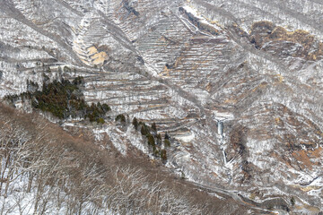 明智平ロープウェイから見た雪景色のいろは坂