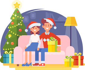 Obraz na płótnie Canvas Happy People celebrate Christmas and New Year flat vector