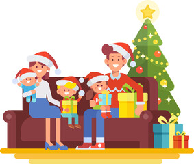 Happy People celebrate Christmas and New Year flat vector