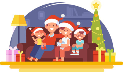 Happy People celebrate Christmas and New Year flat vector