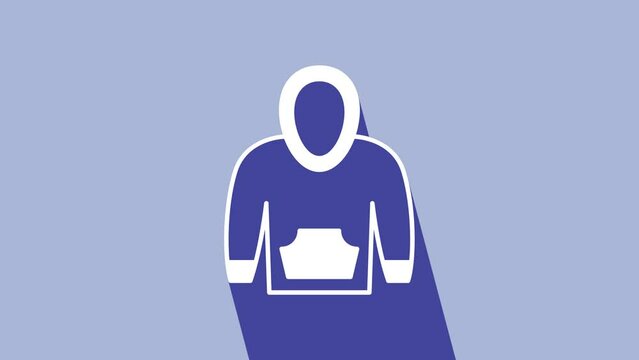 White Hoodie icon isolated on purple background. Hooded sweatshirt. 4K Video motion graphic animation