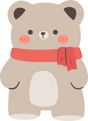 bear wears red scarf cartoon flat style illustration