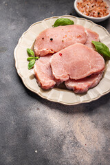 raw pork meat cut slice steak fresh meal food snack on the table copy space food background rustic top view