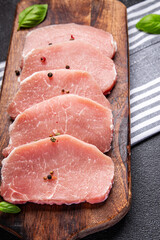 raw pork meat cut slice steak fresh meal food snack on the table copy space food background rustic top view
