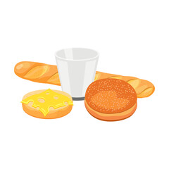 Healthy breakfast or lunch ideas vector illustration. Plates and bowls with healthy food, fruit, vegetables isolated on white background