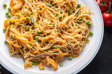 rice noodles vegetable Asian dish fresh funchose meal food snack on the table copy space food background rustic top view