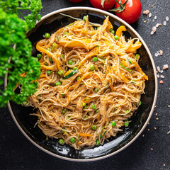 rice noodles vegetable Asian dish fresh funchose meal food snack on the table copy space food background rustic top view