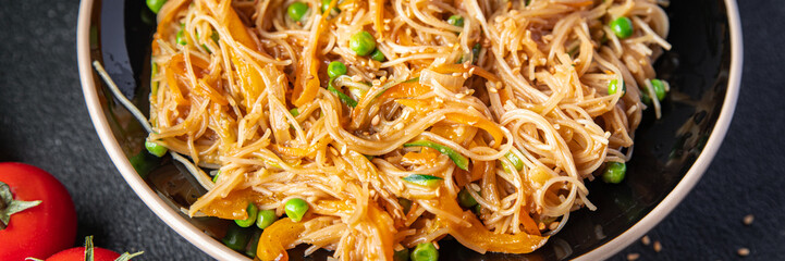 rice noodles vegetable Asian dish fresh funchose meal food snack on the table copy space food background rustic top view