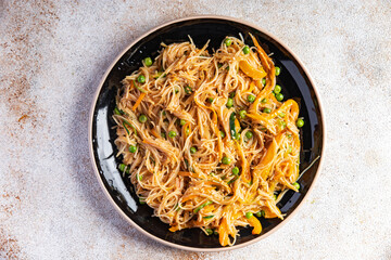 rice noodles vegetable Asian dish fresh funchose meal food snack on the table copy space food background rustic top view