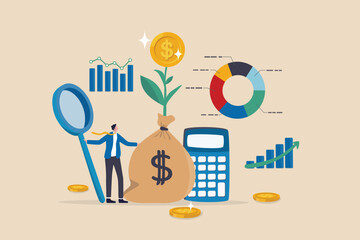Financial management, planning and control financial resources to maximize profit and revenue, capital, credit and cash management concept, businessman analyze financial resource with growth profit.