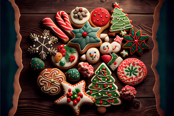 Many different delicious Traditional Iced Gingerbread Christmas Cookies - generative ai