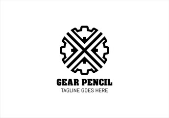Gear x pencil in a circle for anything logo