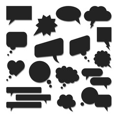 Flat speech bubble set. Black talk bubble. Cloud speech bubbles collection. Vector illustration isolated on the white background
