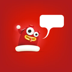 Vector cartoon happy Santa Claus red hat character with eyes and mouth isolated on red Christmas background. Merry Christmas greeting card, poster and banner with funny Santa Claus hat