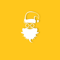 Vector white silhouette of Santa Claus with shadow isolated on orange background. Santa Claus icon, print, badge and label design template. Funky christmas old man character with beard and mustache