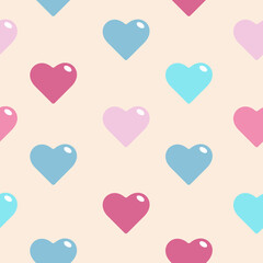 Colorful hearts on beige background seamless pattern
