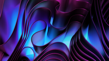 3d rendering, abstract fashion background with curvy layers and folds. Drapery waving and fluttering. Modern ultraviolet wallpaper