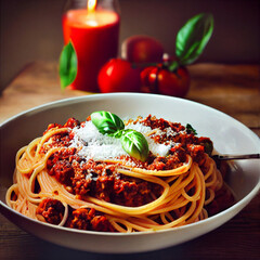 Spaghetti bolognese - Generative AI - obrazy, fototapety, plakaty