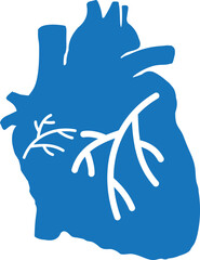Human heart icon, human cardiology clinical icon blue vector