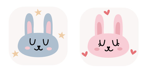 Cute bunnies boy and girl vector illustration. Two cartoon rabbits, Valentine's Day, Easter.