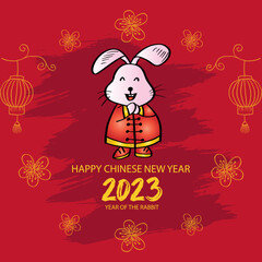 Happy Chinese new year 2023 with cute rabbit. Year of the rabbit.