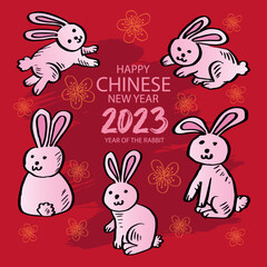 Happy Chinese new year 2023 with cute rabbit. Year of the rabbit.