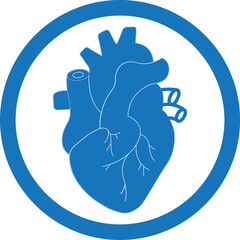 Human heart icon, human cardiology clinical icon blue vector