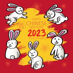 Happy Chinese new year 2023 with cute rabbit. Year of the rabbit.