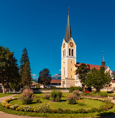 Beautiful church at the famous Kleinwalsertal valley, Riezlern, Vorarlberg, Austria