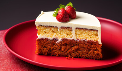 professional food photography of a piece of cake sitting on top of a red plate - AI Generated