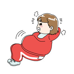 筋トレをするメタボ気味な女性のダイエットイラスト2